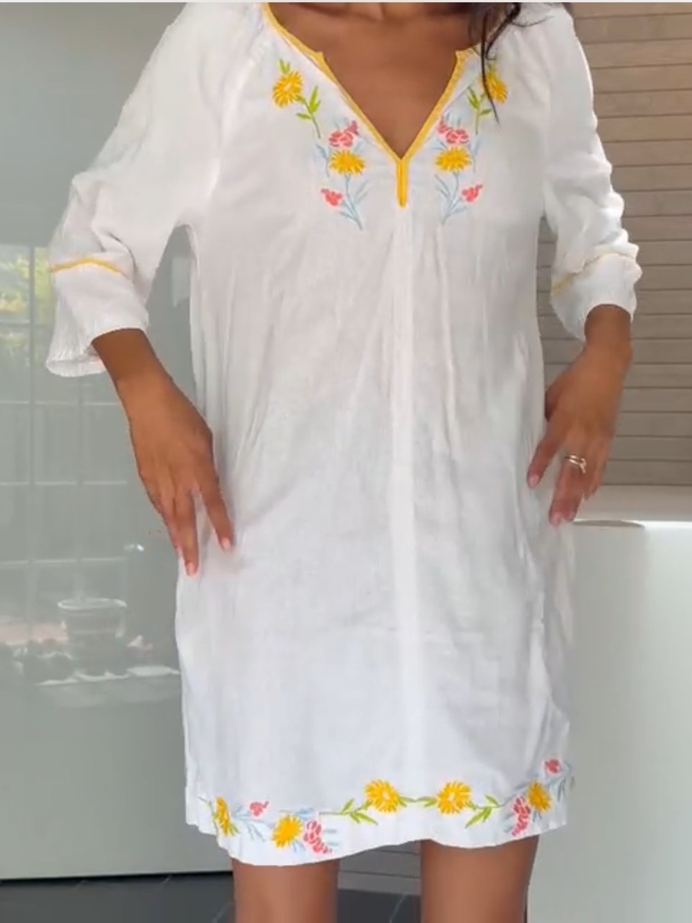 Calypso St. Barth White Dress with Floral Accents